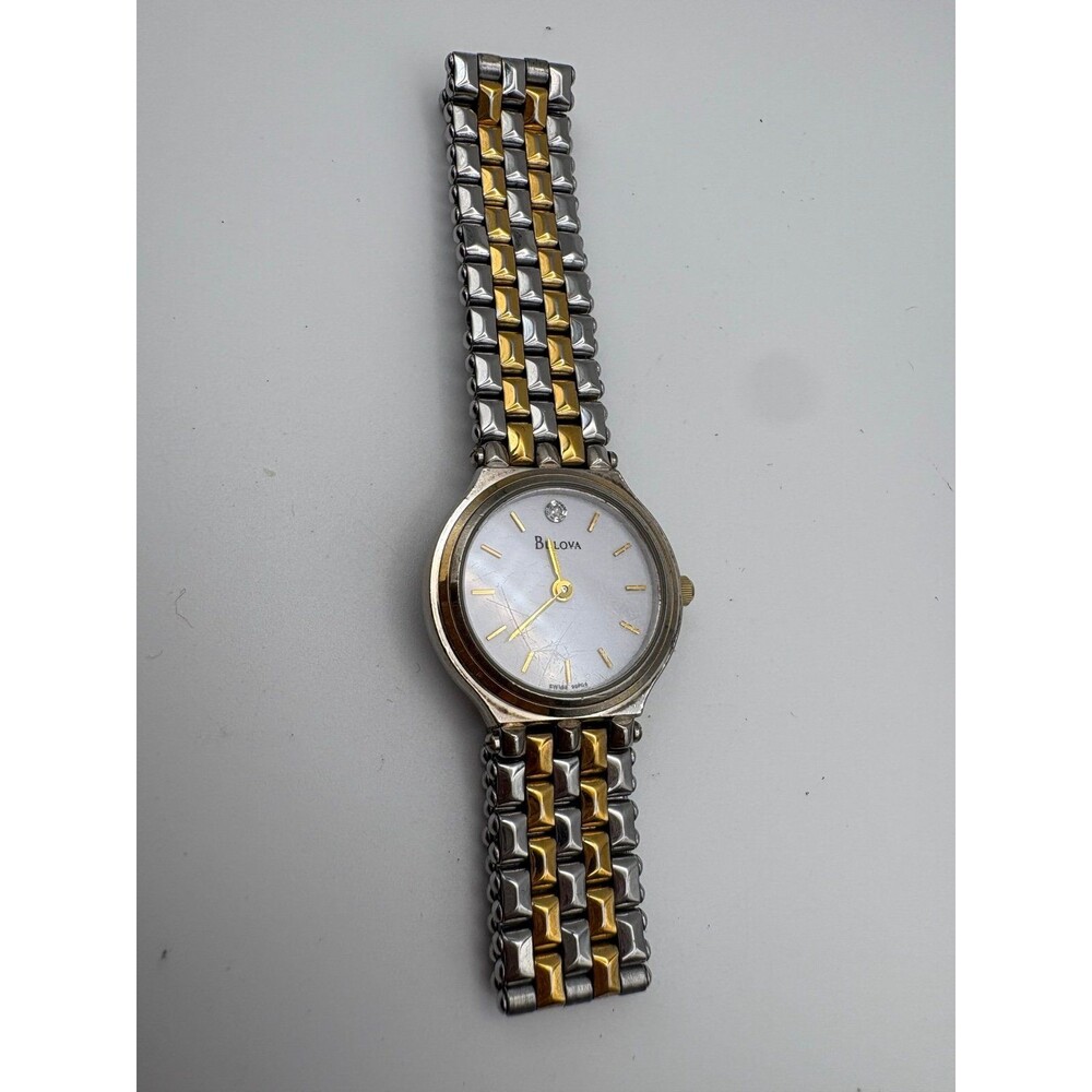 Vintage Bulova 98P04 Two-Tone Diamond Dial Ladies Watch - New Battery Fitted - Picture 10 of 11